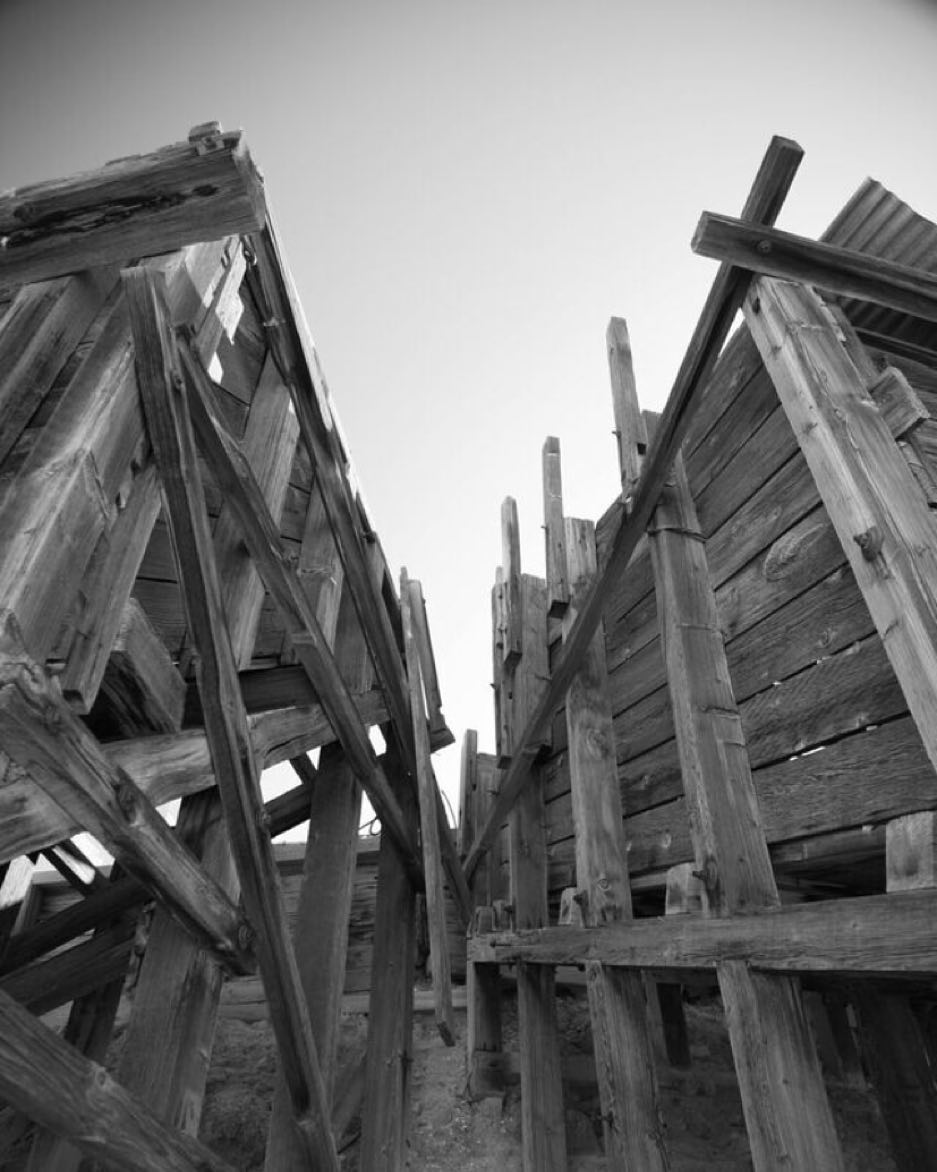 Weathered mining structures in Death Valley